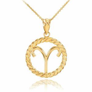 14k Real Solid Gold Aries Zodiac Sign Pendant